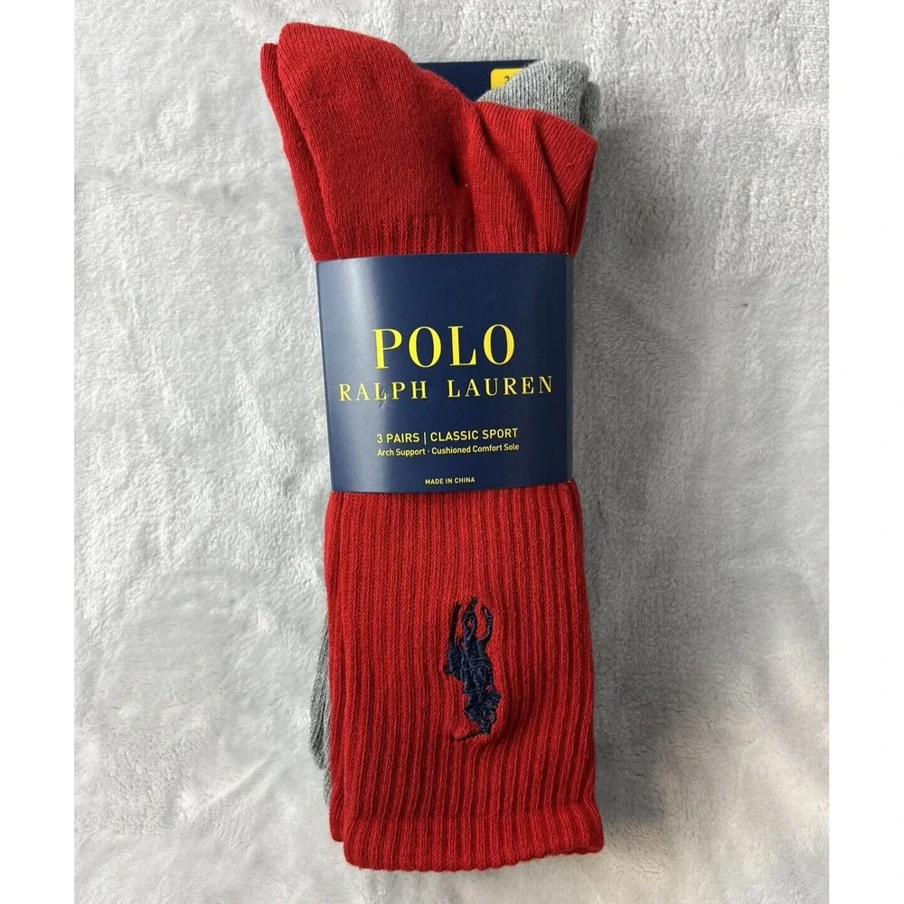 POLO RALPH LAUREN 3 Pair Socks Men 10-13 Multicolor Classic Sport Arch Support